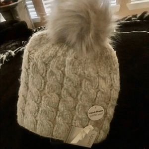 Women Faux Fur Pom Beanie Bobble Hand Kn